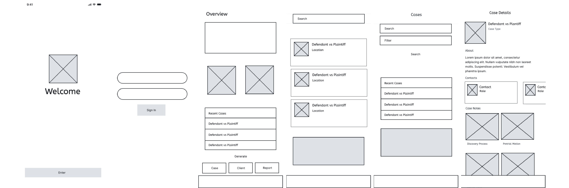 Low Fidelity wireframes